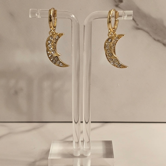 Double Crescent Moon Dangle Earrings - Picture 5 of 6